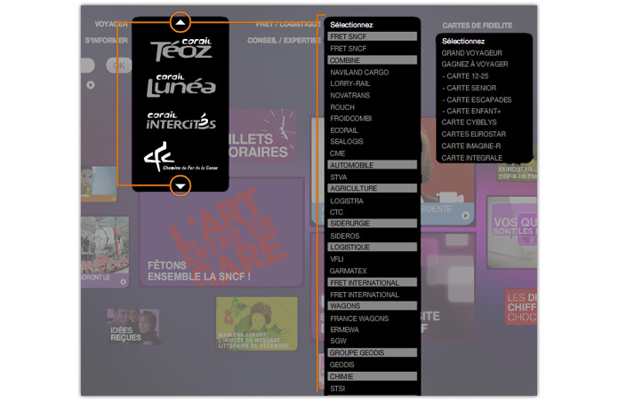 sncf menu déroulant